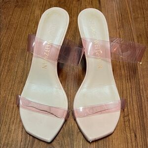 Stuart Weitzman Pink and Cream Heeled Sandals
